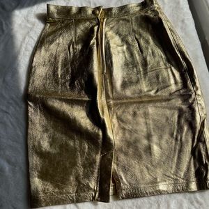 Womens metallic Gold leather mini skirt